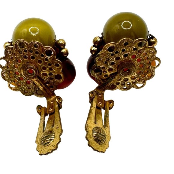 Vintage West Germany Cluster Earrings Clip-On Lucite 1960s Costume Jewelry - Picture 4 of 5